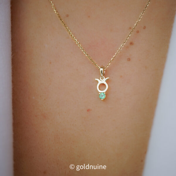 10k solid gold taurus emerald pendant necklace – au 417 bull zodiac sign, may birthstone emerald, dainty gold zodiac jewelry gift