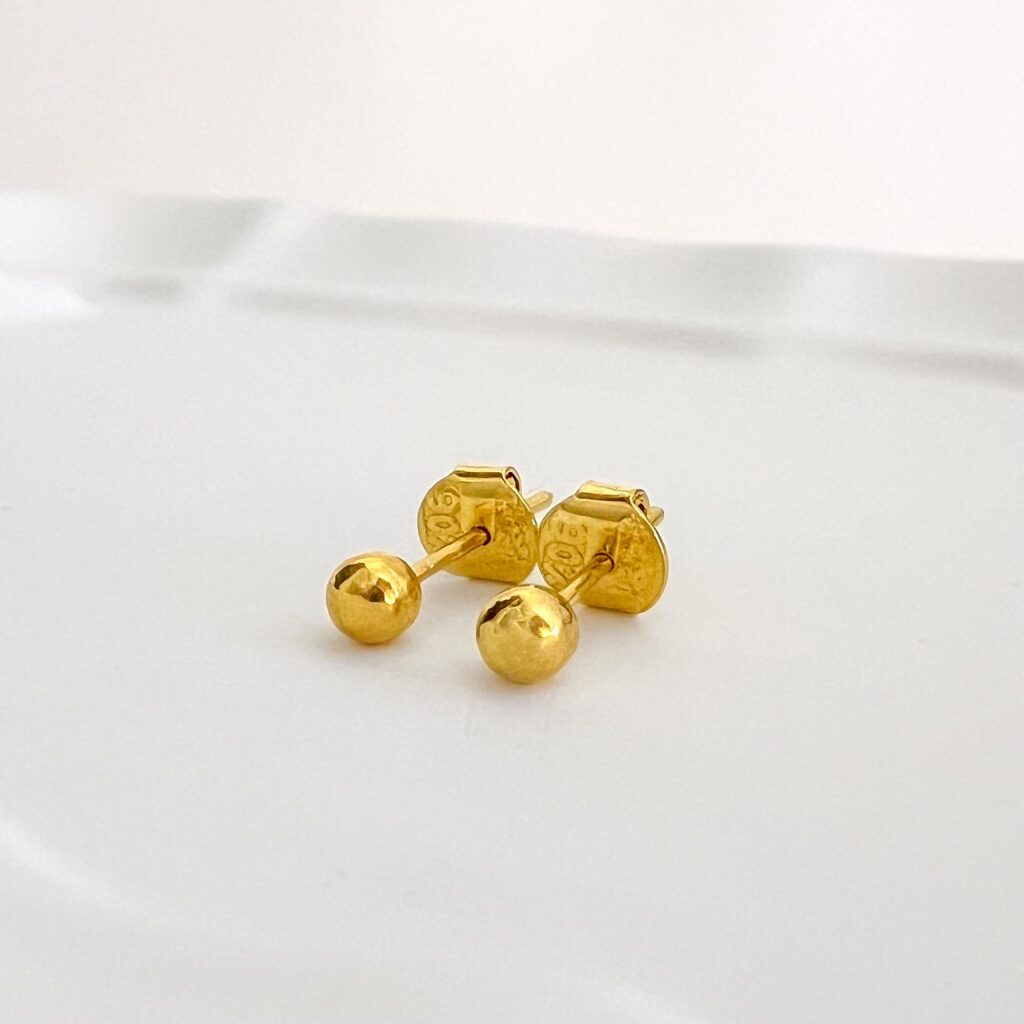 20k gold ball stud earrings: tiny handmade gold studs
