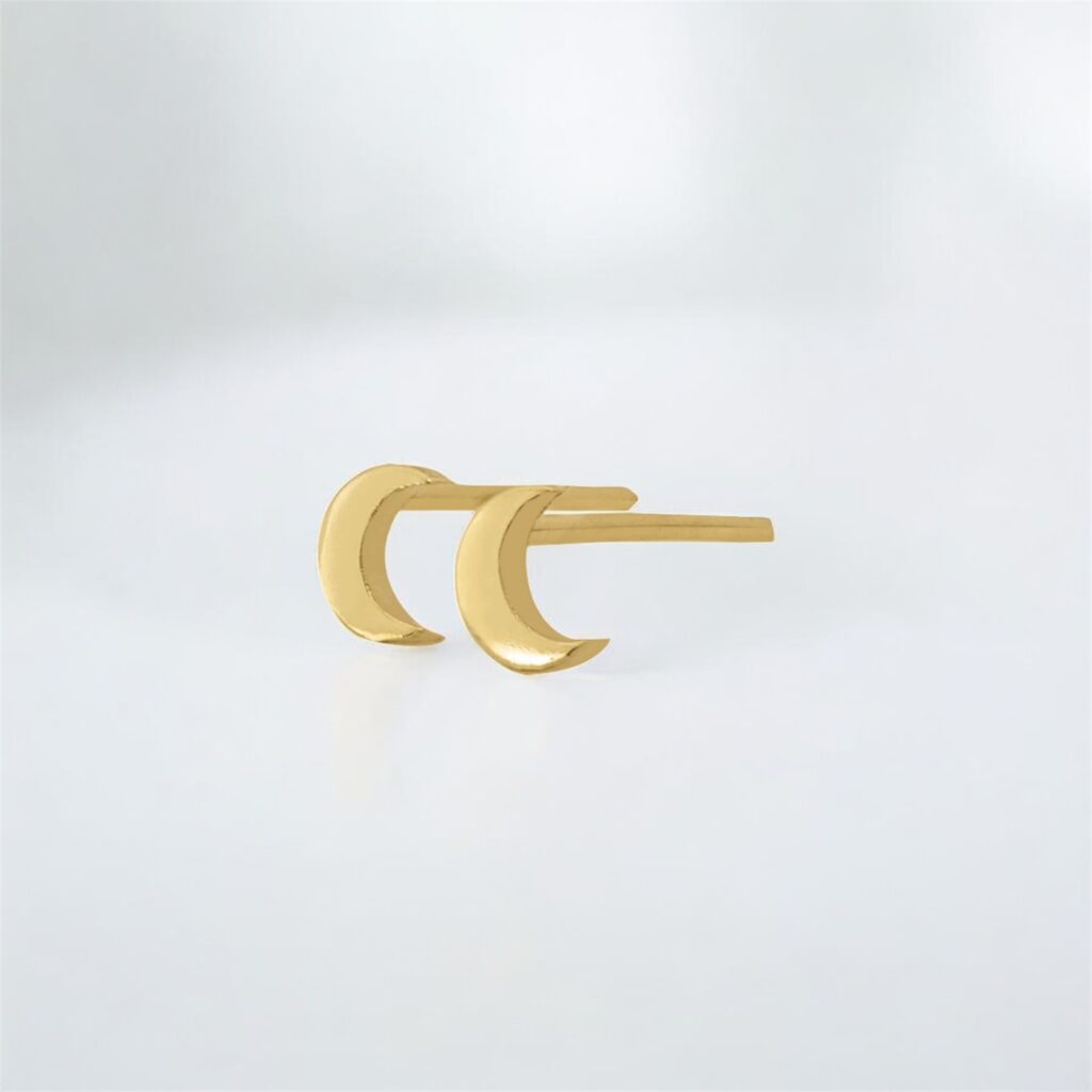 20k solid gold moon stud earrings: dainty celestial jewelry