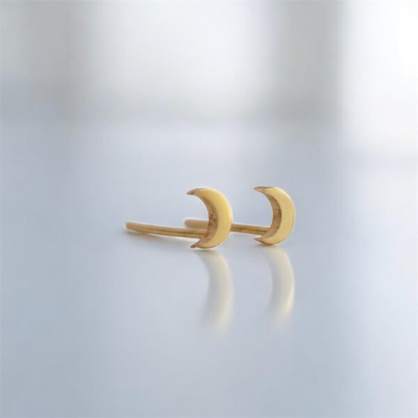 20k solid gold moon stud earrings: dainty celestial jewelry
