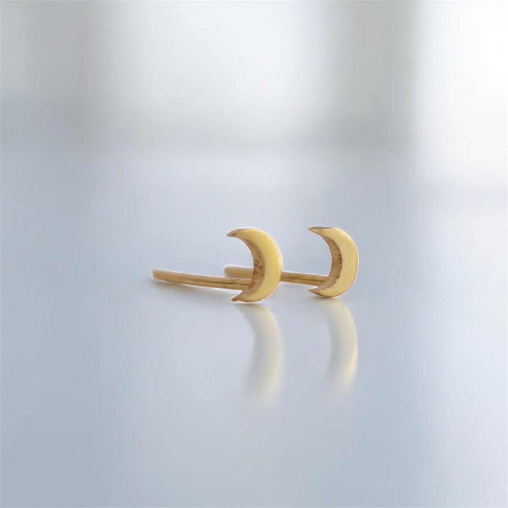 20k solid gold moon stud earrings: dainty celestial jewelry