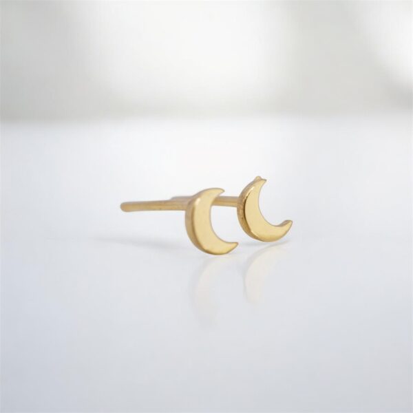 20k solid gold moon stud earrings: dainty celestial jewelry