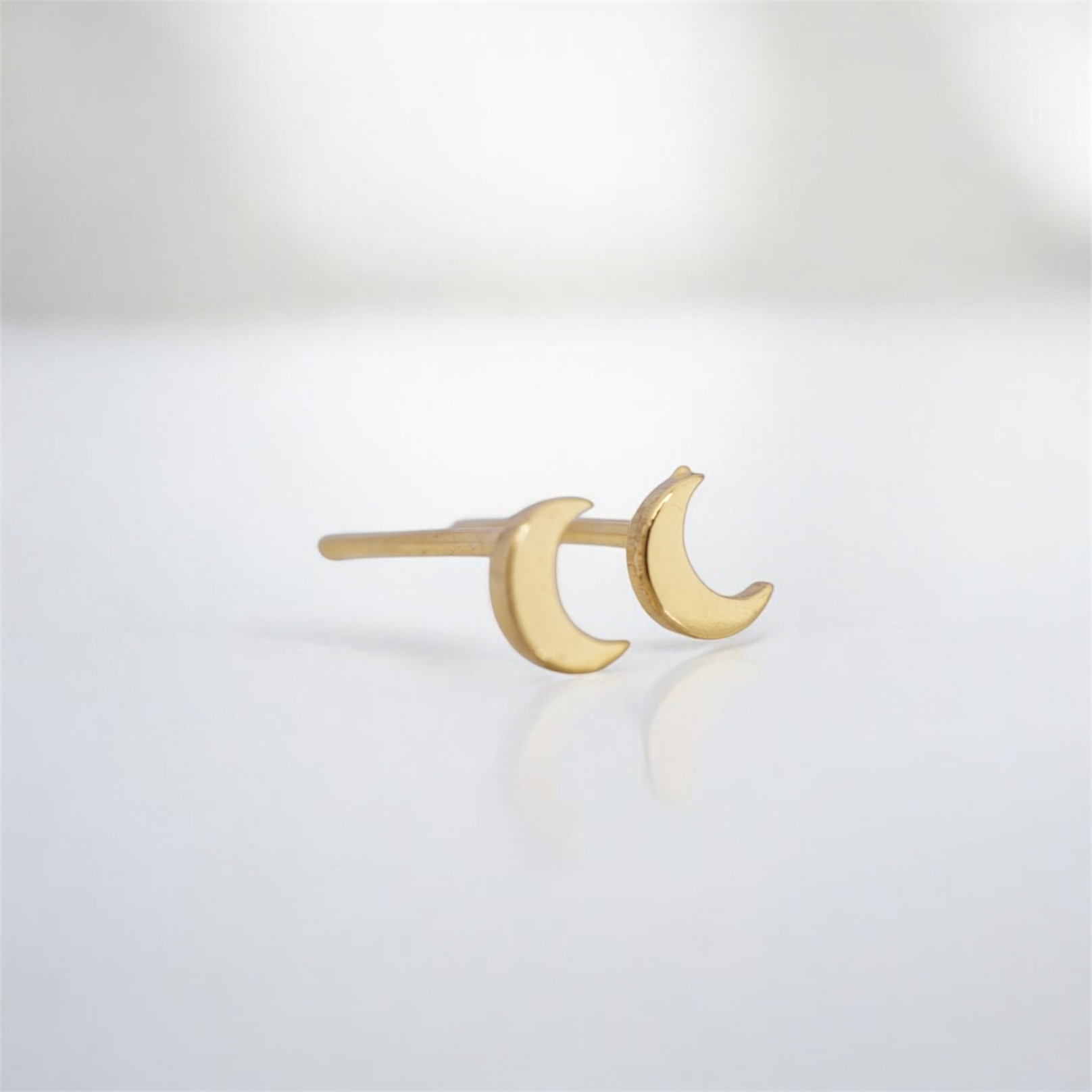 20k solid gold moon stud earrings: dainty celestial jewelry