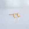 20k solid gold moon stud earrings: dainty celestial jewelry