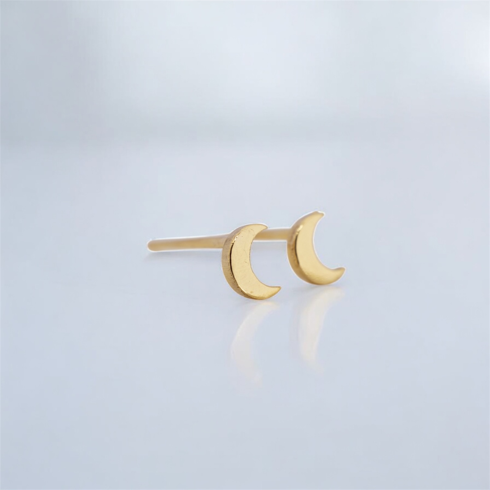 20k solid gold moon stud earrings: dainty celestial jewelry