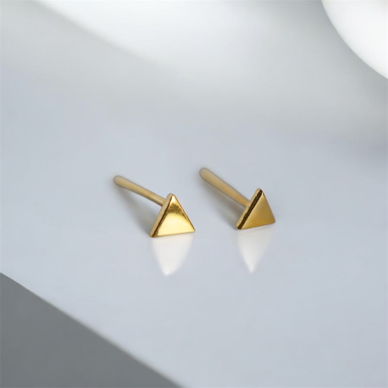 20k solid gold triangle stud earrings: handmade minimalist jewelry
