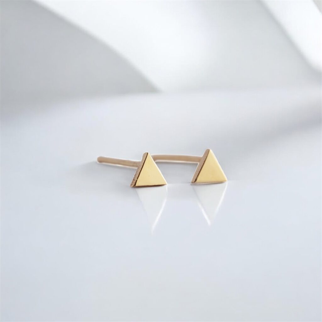 21.6k solid gold triangle stud earrings: handmade minimalist jewelry