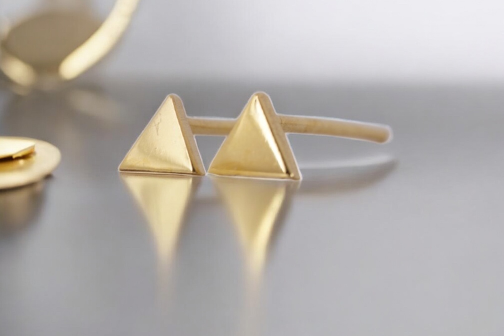 21.6k solid gold triangle stud earrings: handmade minimalist jewelry