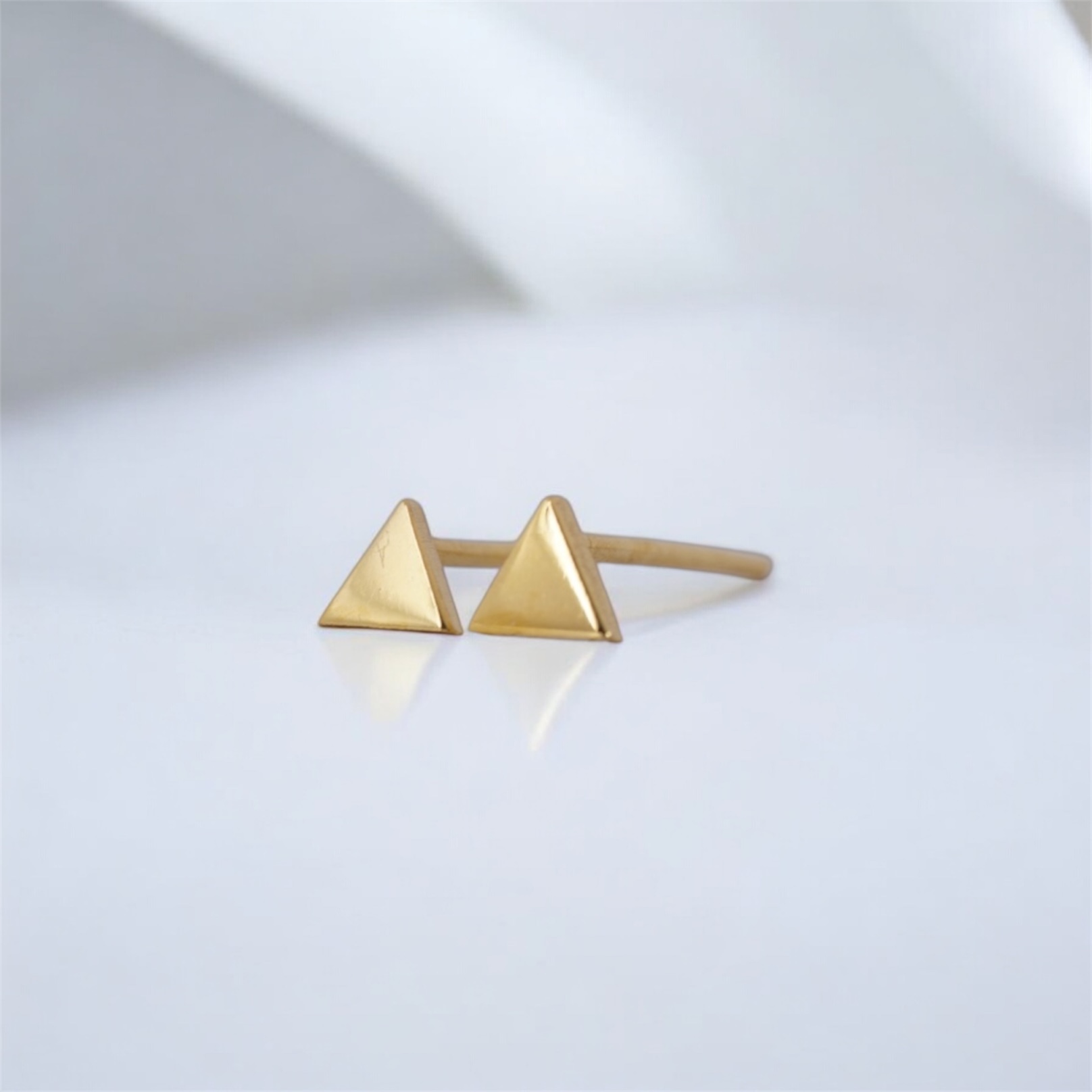21.6k solid gold triangle stud earrings: handmade minimalist jewelry