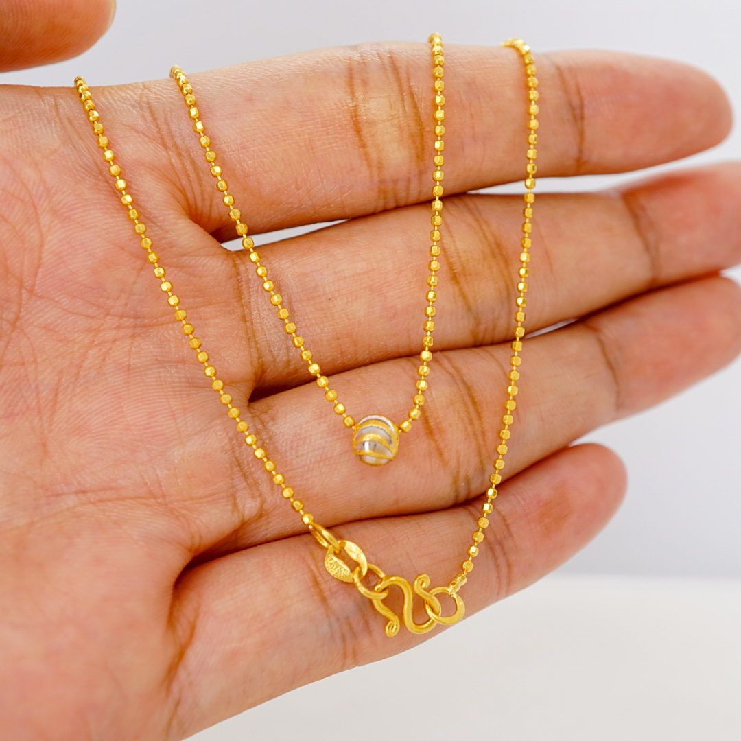22K solid gold diamond-cut ball chain necklace