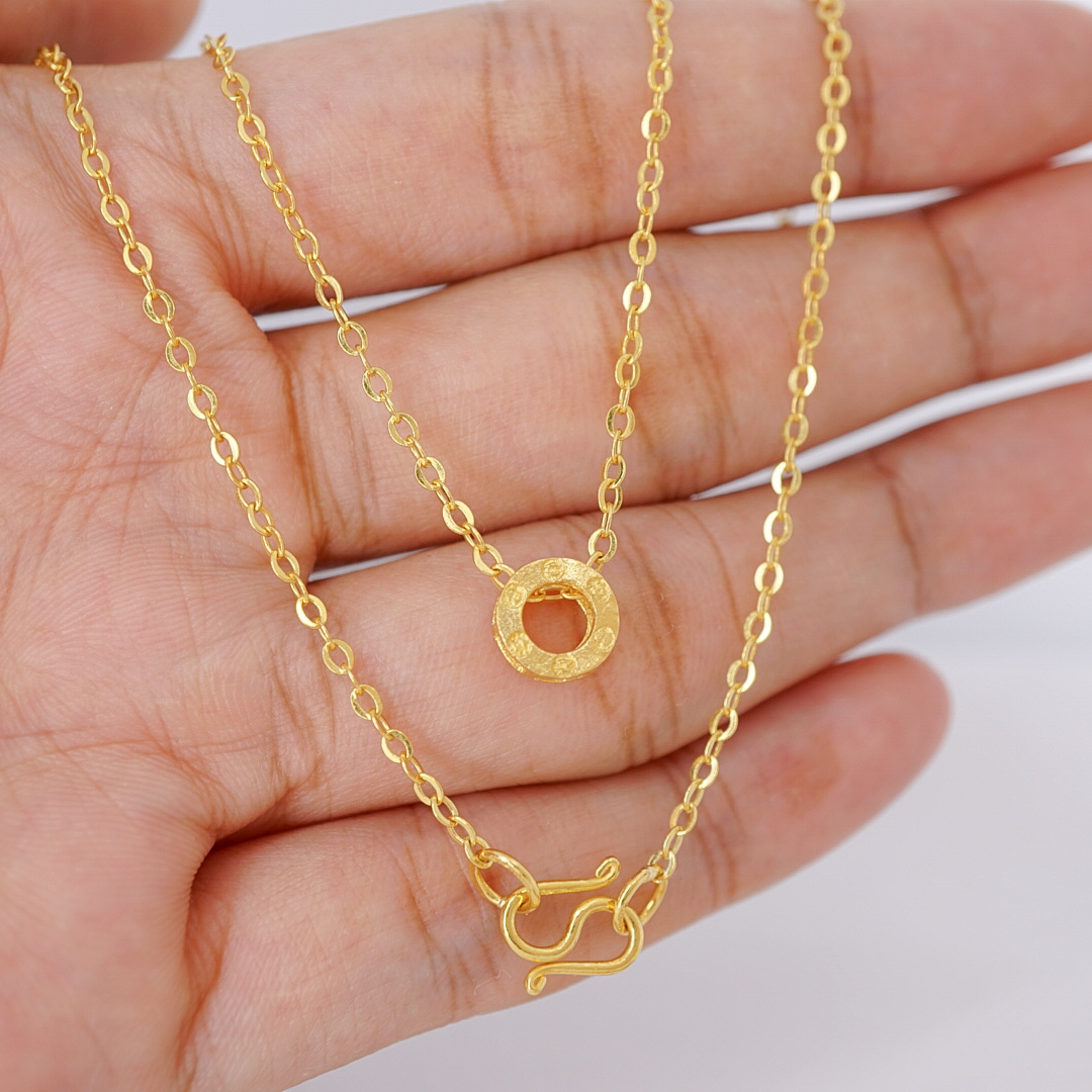 22k solid gold ring pendant necklace – au 965: minimalist unisex jewelry, 18 inch