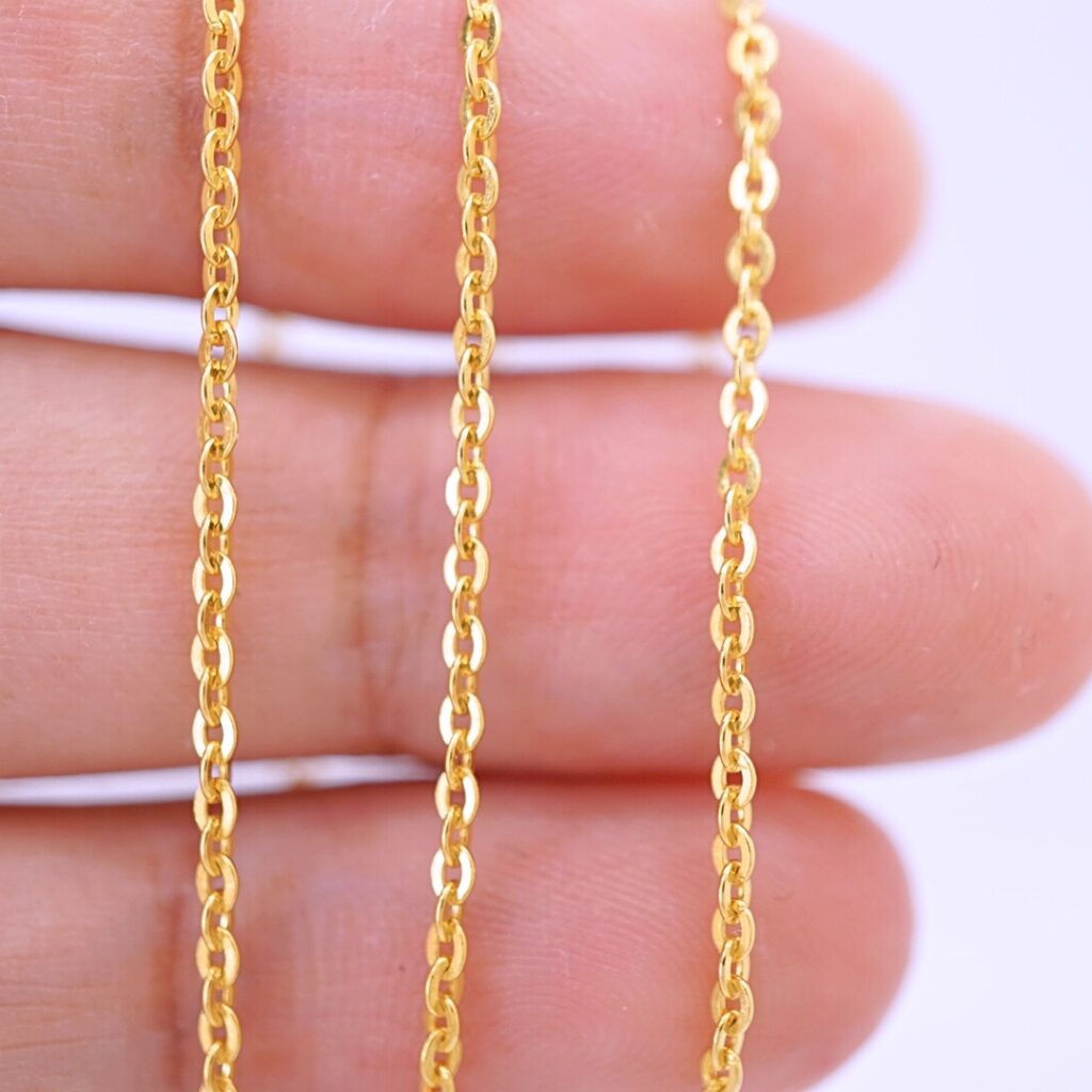 22k solid gold rolo chain necklace – au 965: 18 inch dainty real yellow gold necklace, minimalist fine jewelry gift for women