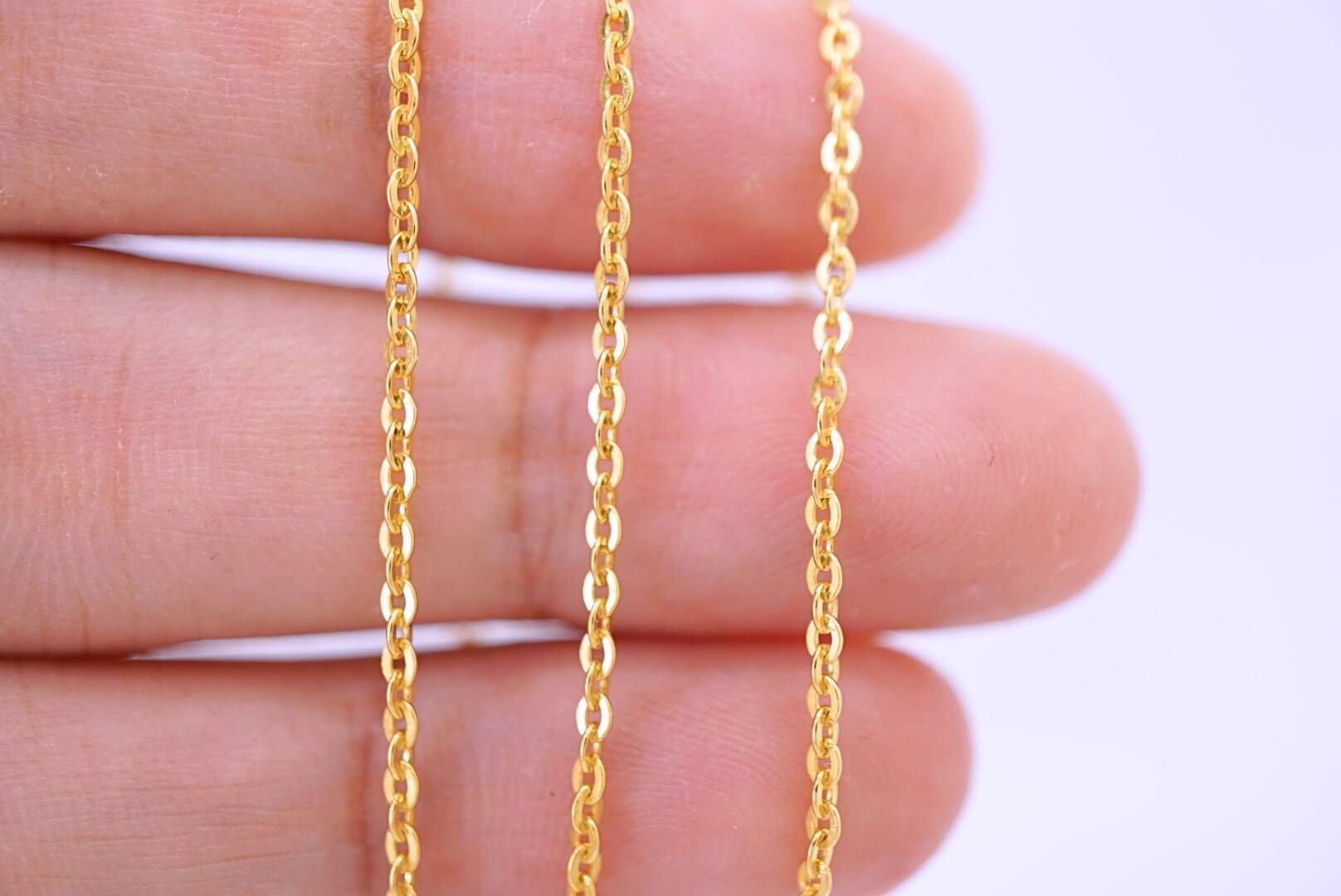 22k solid gold rolo chain necklace – au 965: 18 inch dainty real yellow gold necklace, minimalist fine jewelry gift for women