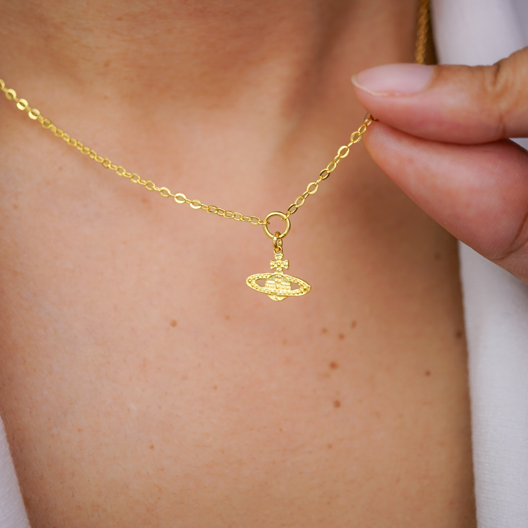 22K Solid Gold Saturn Pendant Necklace