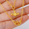 22K Solid Gold Saturn Pendant Necklace