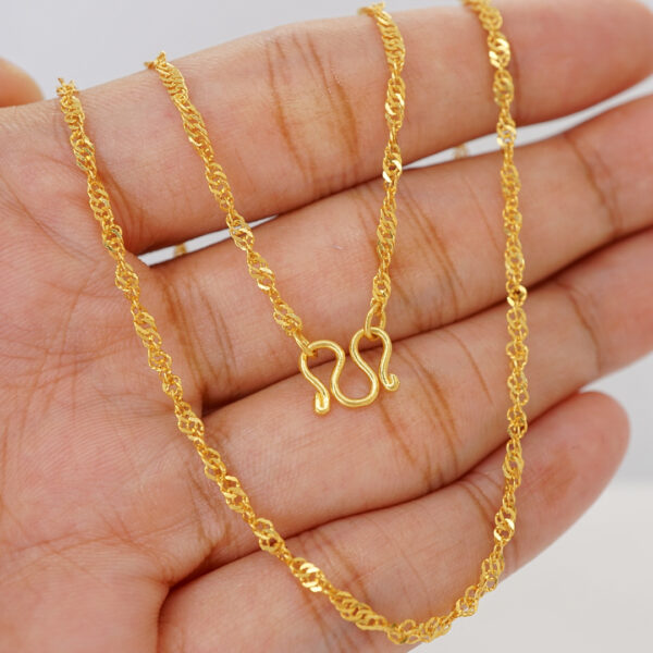 22k solid gold singapore chain necklace – au 965: elegant 17–19 inch highly sparkle real gold chain, high purity dainty fine jewelry gift