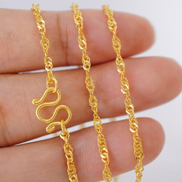 22k solid gold singapore chain necklace – au 965: 16 inch elegant twisted rope design, shimmer yellow gold dainty chain fine jewelry gift