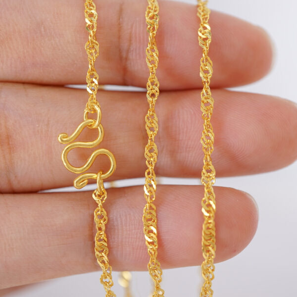 22k solid gold singapore chain necklace – au 965: 16 inch elegant twisted rope design, shimmer yellow gold dainty chain fine jewelry gift