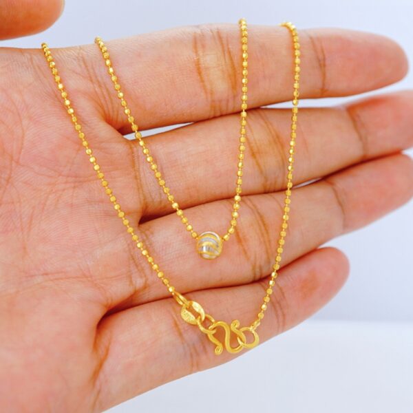 22K solid gold diamond-cut ball chain necklace