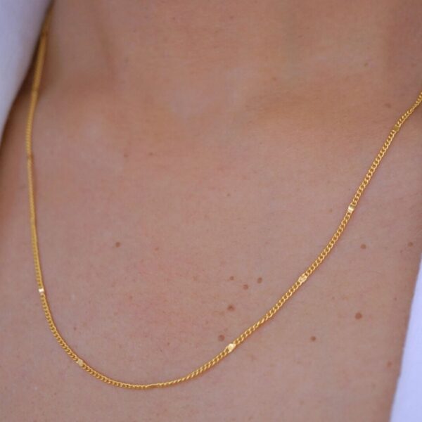 22k solid gold cloud curb chain necklace: 18 inch dainty gold necklace