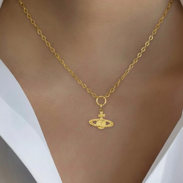 22K Solid Gold Saturn Pendant Necklace