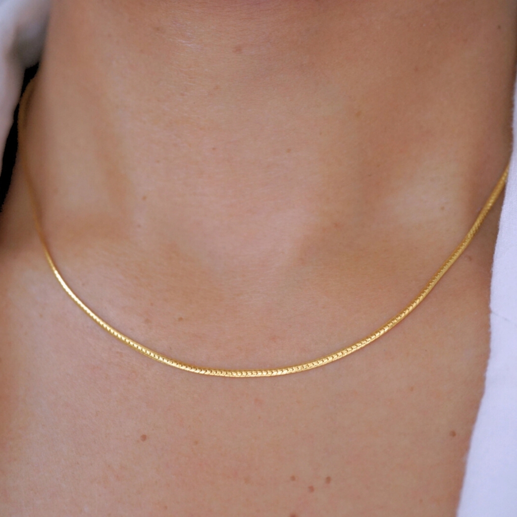 22k solid gold snake chain necklace: dainty fine jewelry