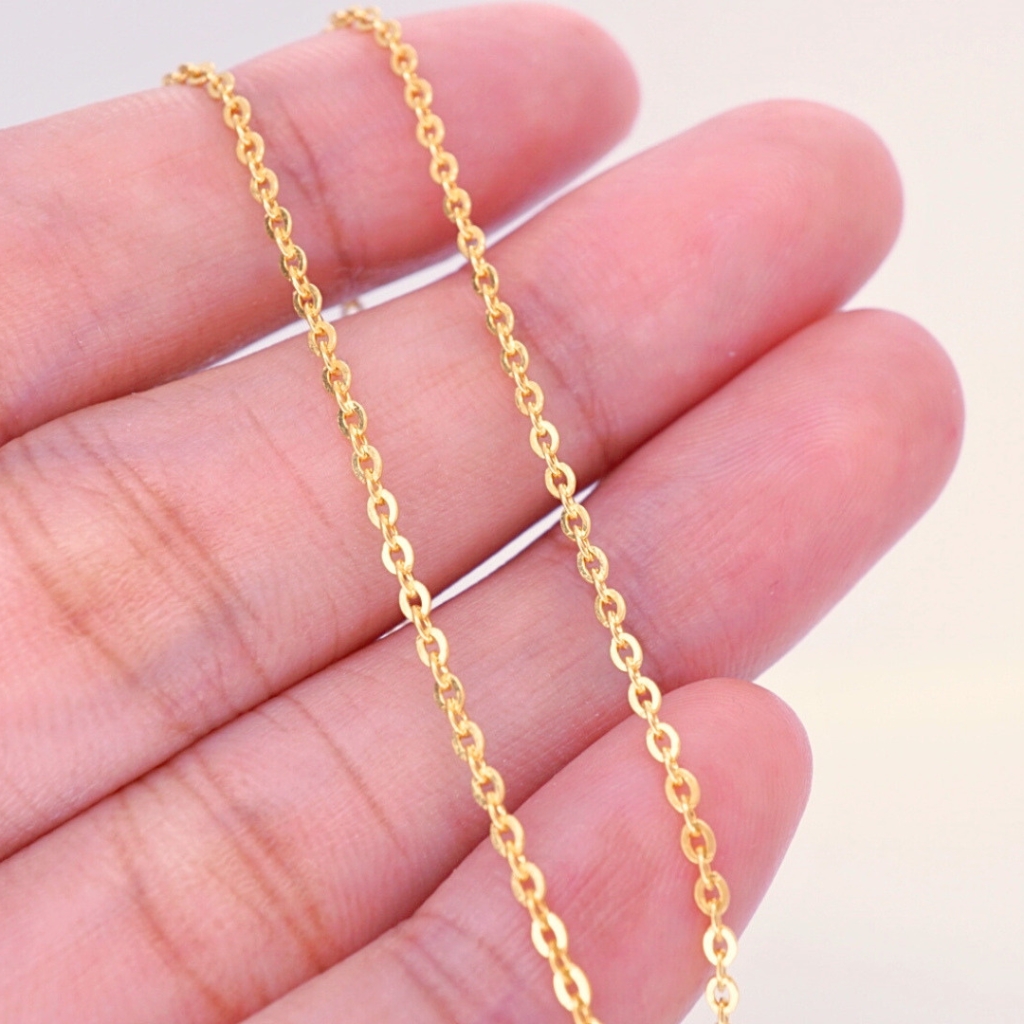22k solid gold rolo chain necklace – au 965: 18 inch dainty real yellow gold necklace, minimalist fine jewelry gift for women