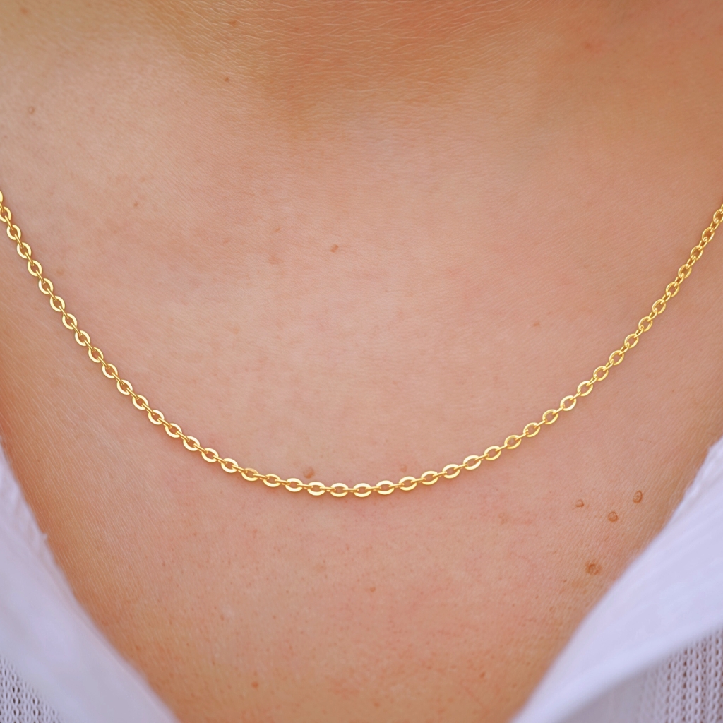 22k solid gold rolo chain necklace – au 965: 18 inch dainty real yellow gold necklace, minimalist fine jewelry gift for women