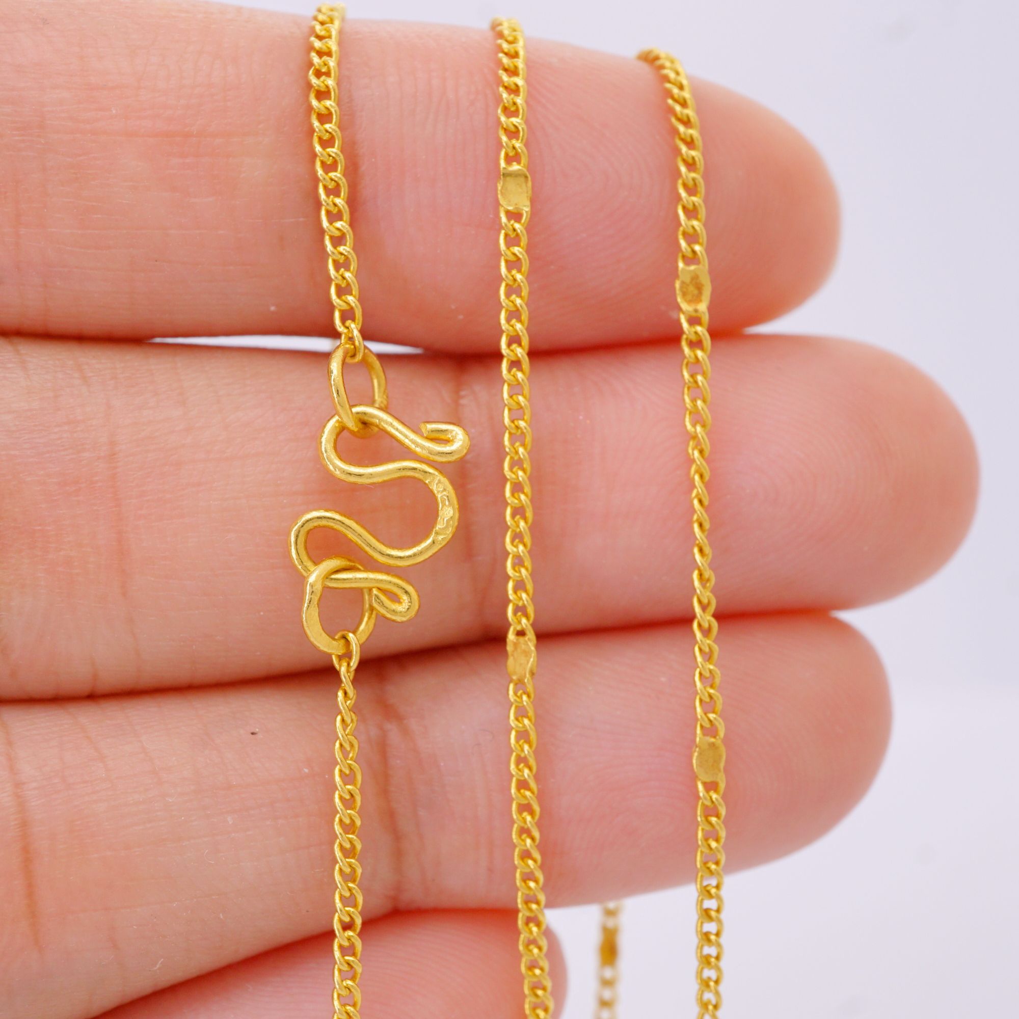 22k solid gold cloud curb chain necklace: 18 inch dainty gold necklace