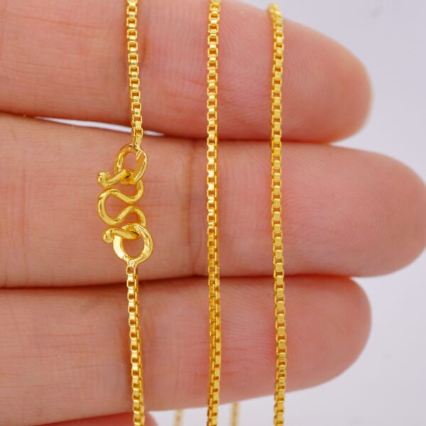 22k solid gold box chain necklace – au 965: 1mm dainty real gold chain, 17–18 inch minimalist necklace, fine jewelry gift for women