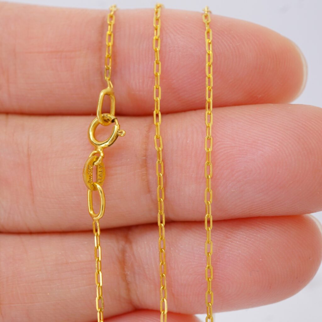 9k solid gold paperclip chain necklace: dainty minimalist style