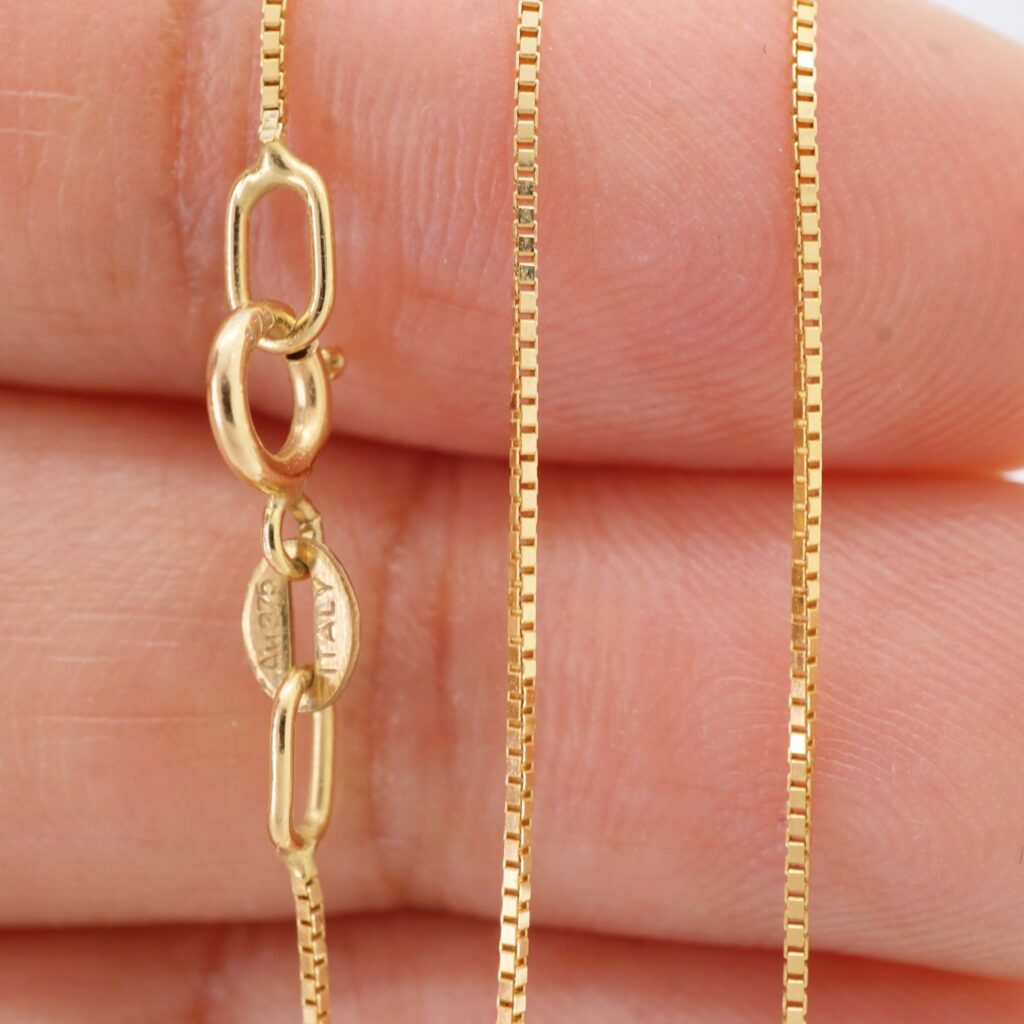 9k 18k solid gold box chain necklace: dainty real gold