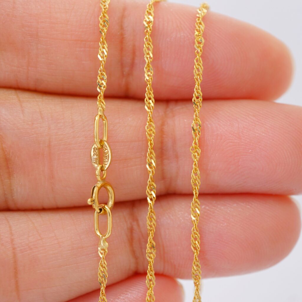 18k solid gold singapore chain necklace – au 750 twisted rope gold chain, 16–20 inch dainty real gold minimalist jewelry