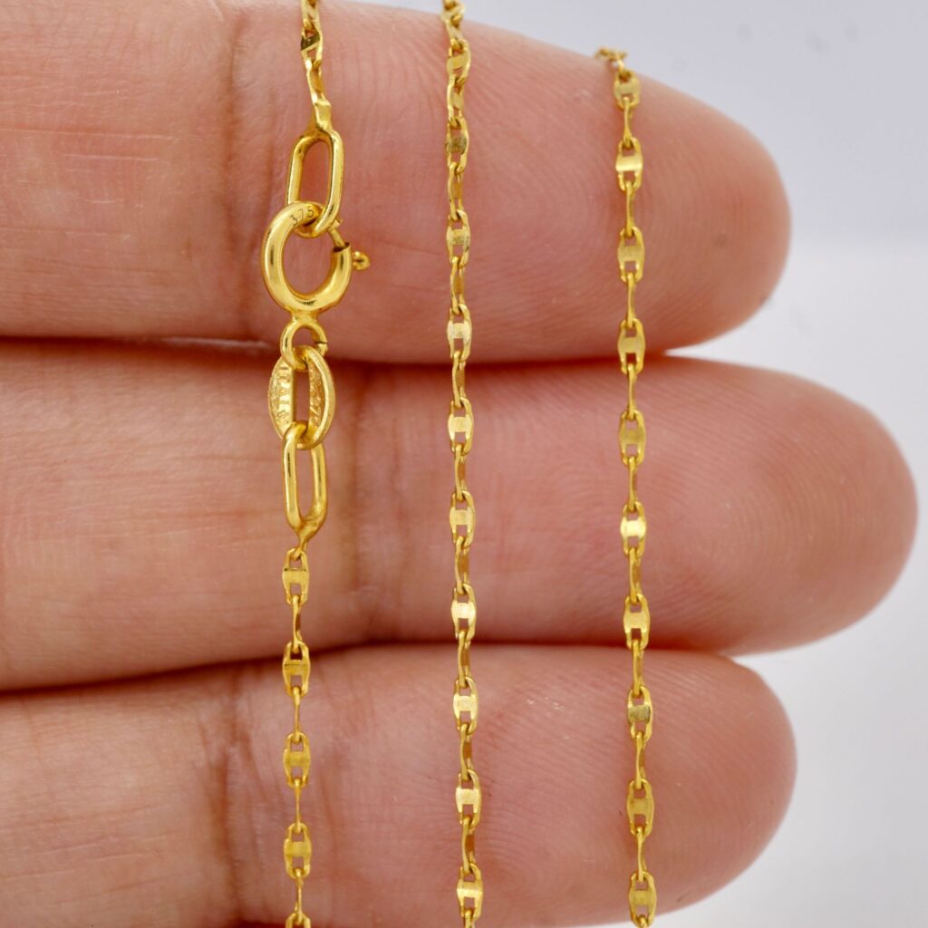 9k 18k solid gold sparkle chain necklace: dainty collar kiss link – au 750 16–20 inch yellow or white