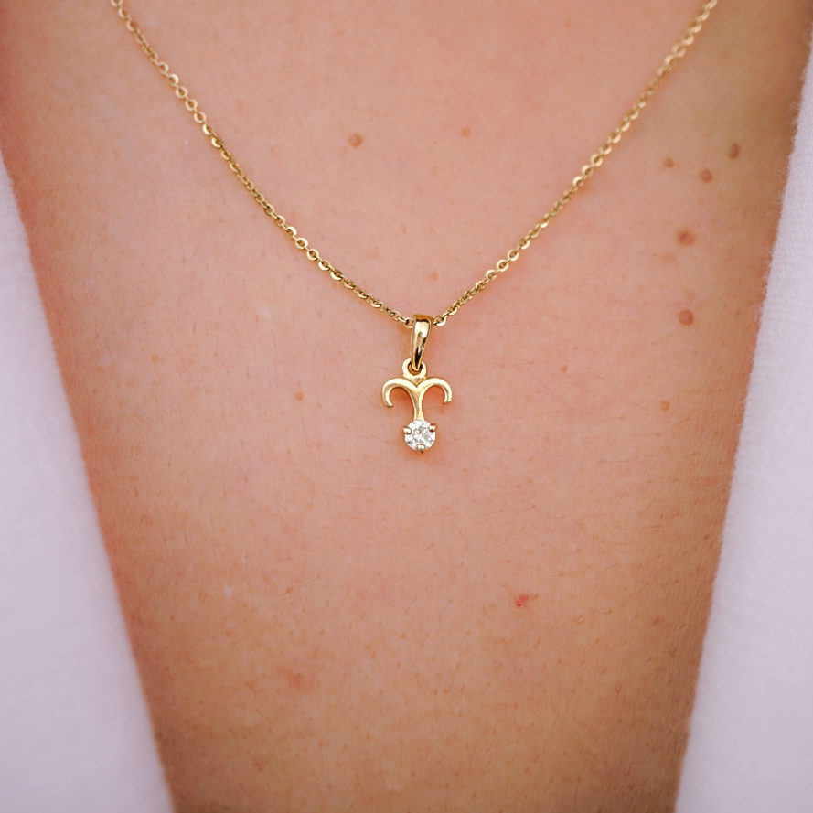 10k solid gold ram pendant with genuine diamond – aries zodiac necklace, au 417 gold charm jewelry gift