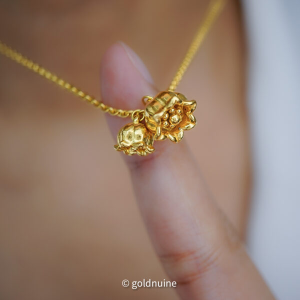 24k solid gold lily of the valley pendant with 22k rolo chain necklace – au 999 and au 965: floral jewelry, 18 inch