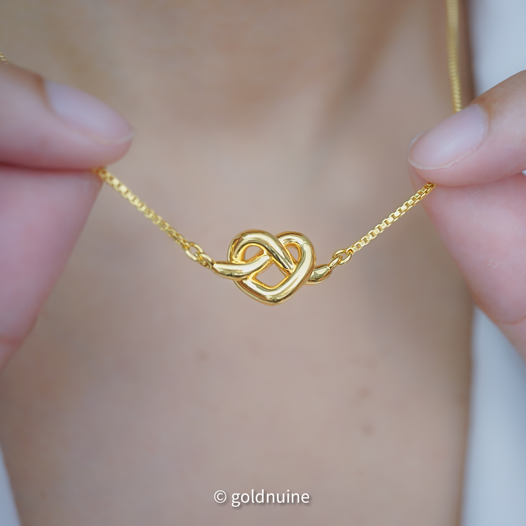 24k solid gold infinity heart pendant with 22k gold box chain necklace: au 999 and au 965 18 inch gold necklace for her
