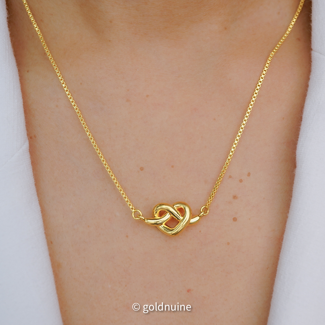 24k solid gold infinity heart pendant with 22k gold box chain necklace: au 999 and au 965 18 inch gold necklace for her