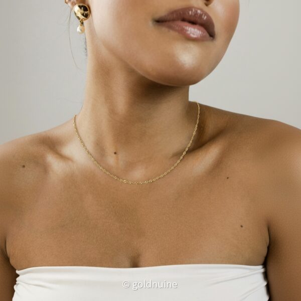 22k solid gold singapore chain necklace – au 965: 16 inch elegant twisted rope design, shimmer yellow gold dainty chain fine jewelry gift