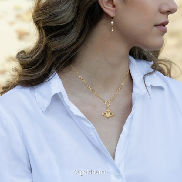 22K Solid Gold Saturn Pendant Necklace