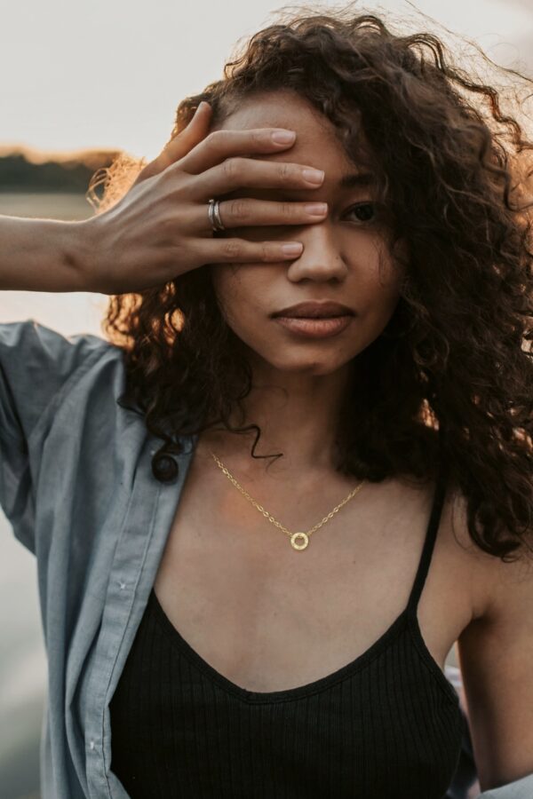 22k solid gold ring pendant necklace – au 965: minimalist unisex jewelry, 18 inch