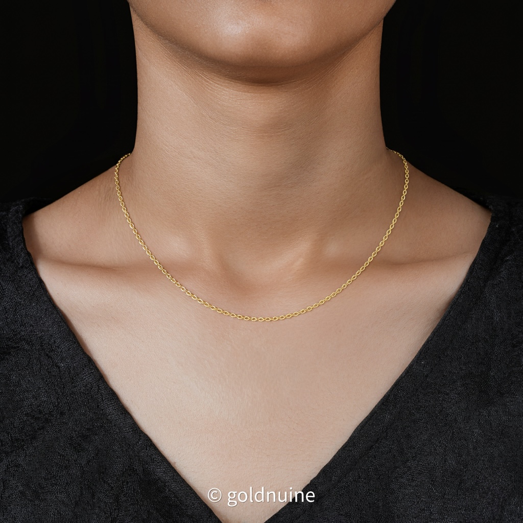 22k solid gold rolo chain necklace – au 965: 18 inch dainty real yellow gold necklace, minimalist fine jewelry gift for women