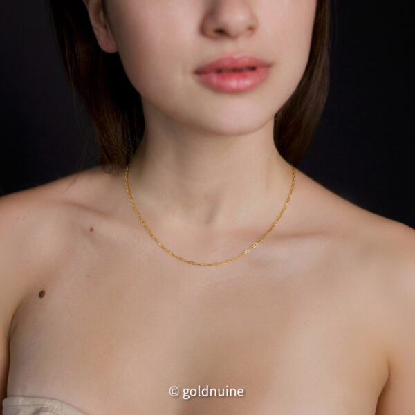 9k solid gold paperclip chain necklace: dainty minimalist style