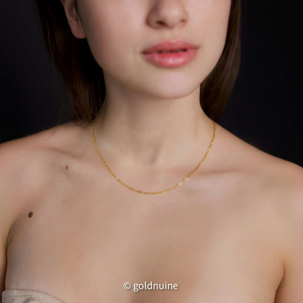 9k solid gold paperclip chain necklace: dainty minimalist style