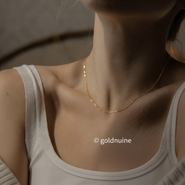 9k solid gold paperclip chain necklace: dainty minimalist style