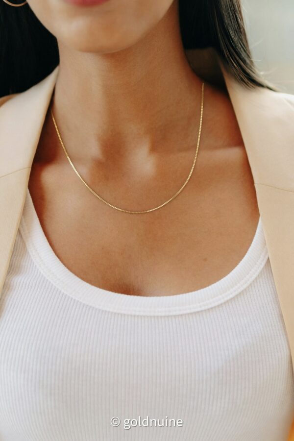 9k 18k solid gold box chain necklace: dainty real gold