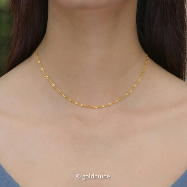 22k solid gold singapore chain necklace – au 965: elegant 17–19 inch highly sparkle real gold chain, high purity dainty fine jewelry gift