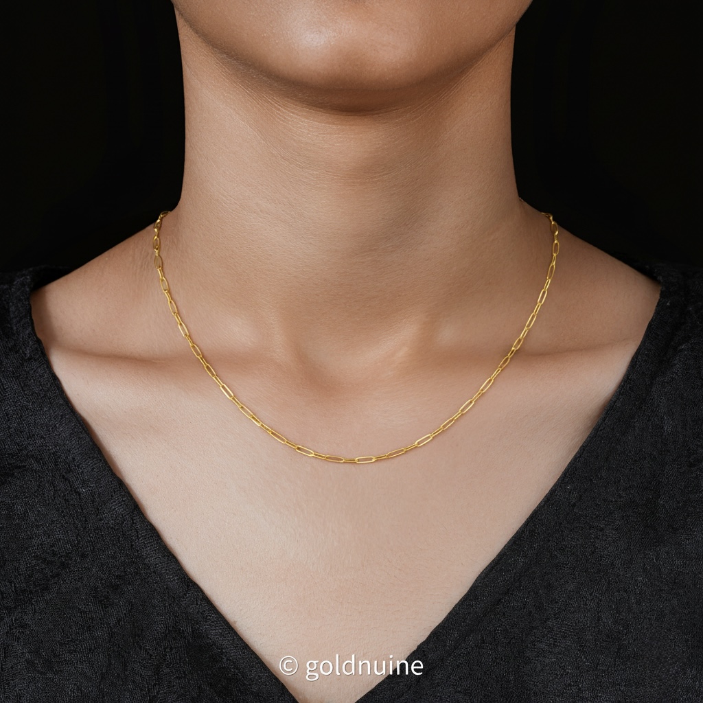 9k solid gold paperclip chain necklace: dainty minimalist style
