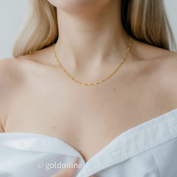 18k solid gold sparkle chain necklace – au 750 16–20 inch yellow or white gold kiss link collar chain, dainty real gold minimalist jewelry