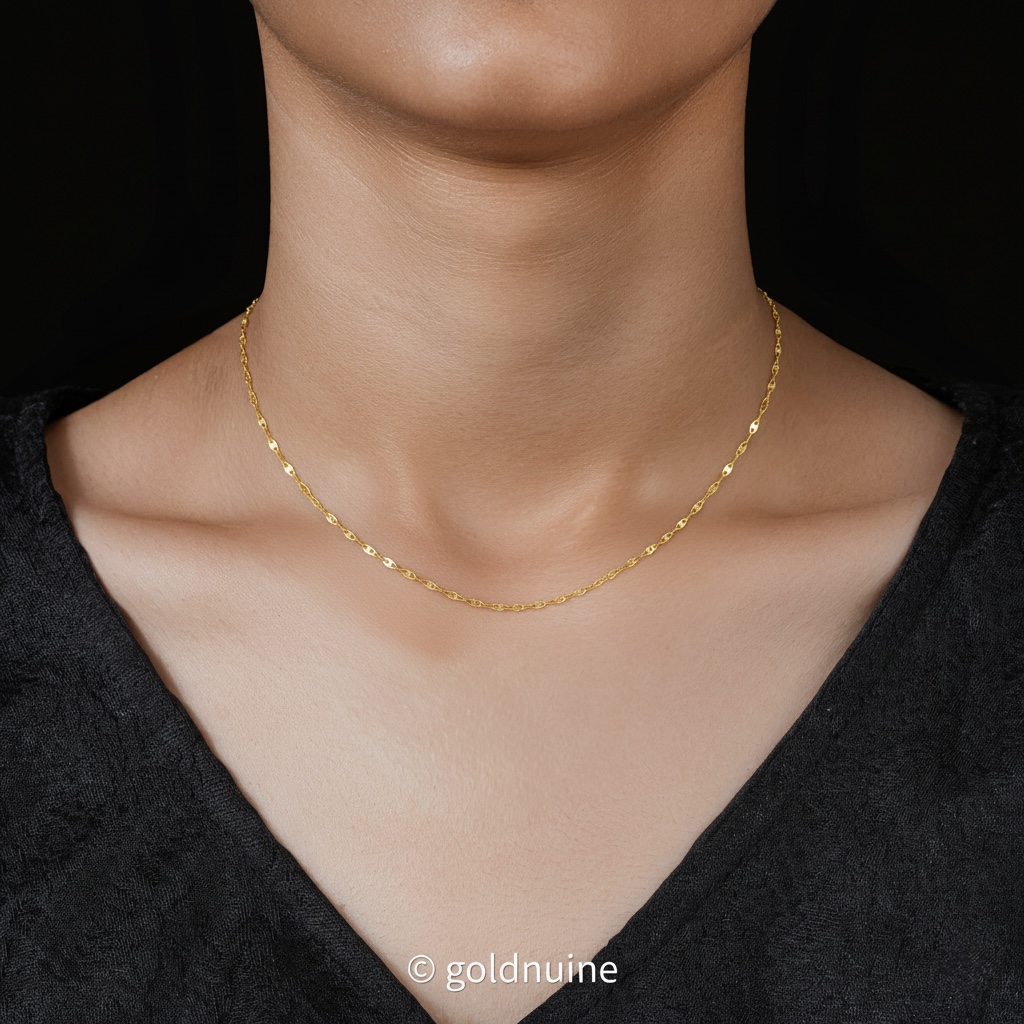 9k 18k solid gold sparkle chain necklace: dainty collar kiss link – au 750 16–20 inch yellow or white